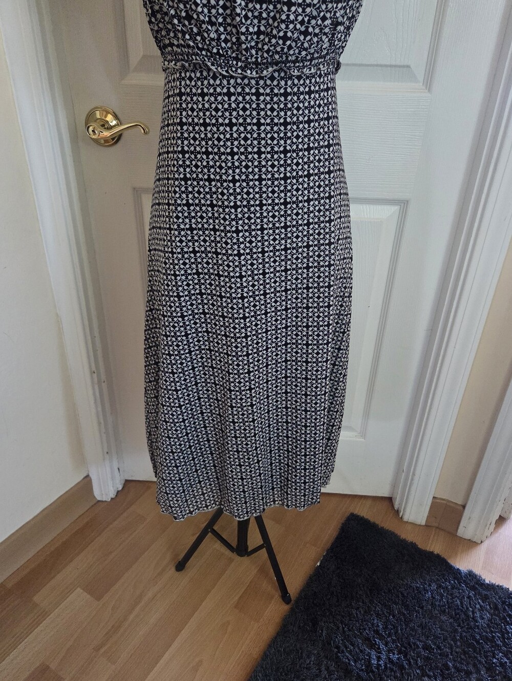Max Studio Black & White Printed Square-Neck Cap Sleeve Midi Dress Tie Belt Med. - Picture 3 of 7